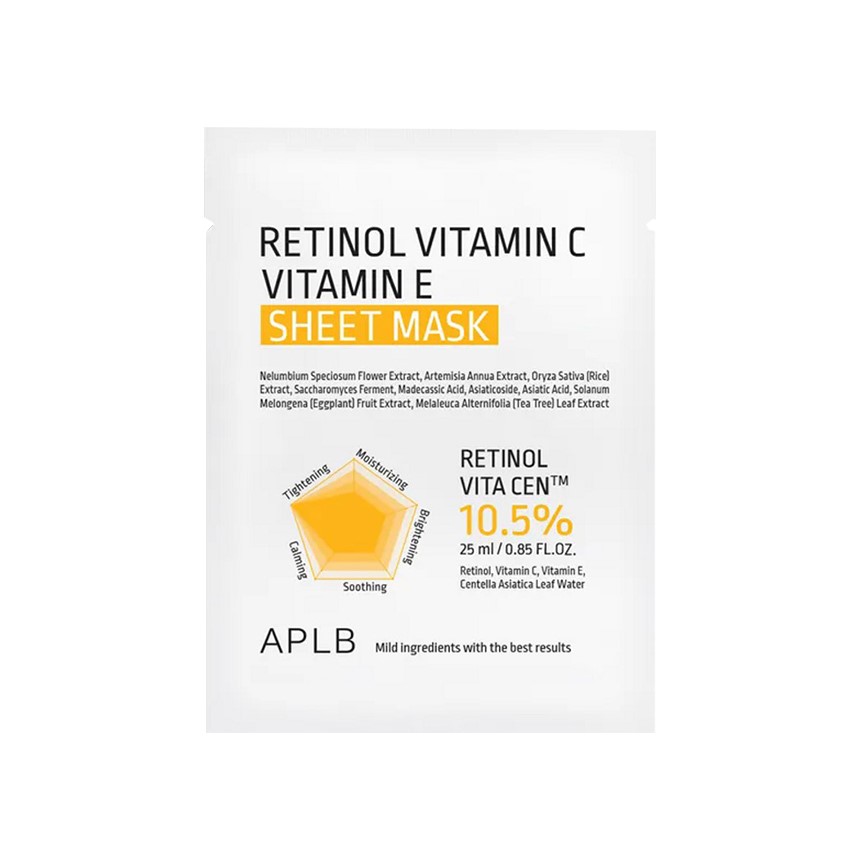 APLB-Retinol-Vitamin-C-Vitamin-E-Sheet-Mask-25ml-1.jpg APLB Retinol Vitamin C Vitamin E Sheet Mask 25ml - Image 1