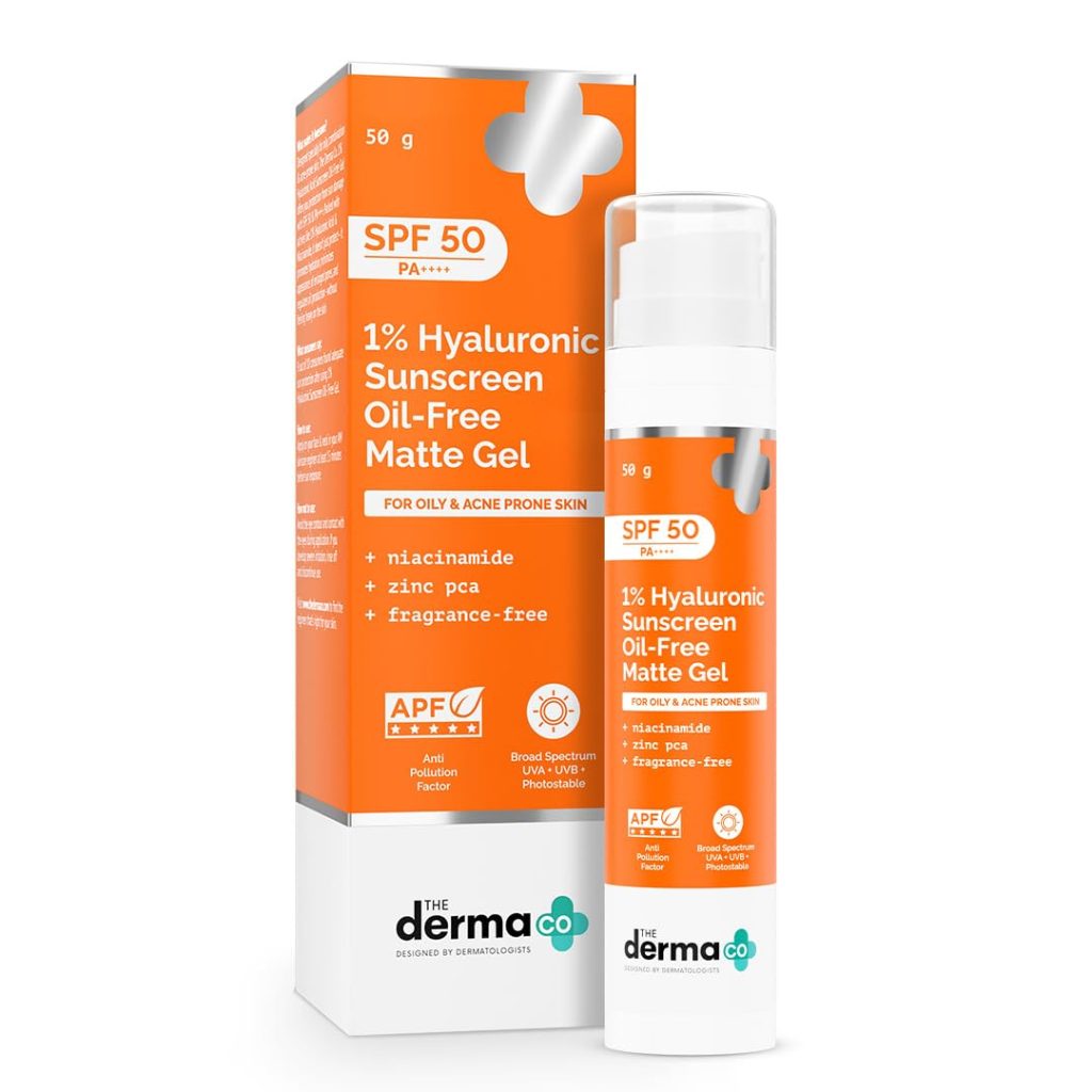 The Derma Co 1% Hyaluronic Sunscreen Oil-Free Matte Gel SPF 50 PA++++ 50g